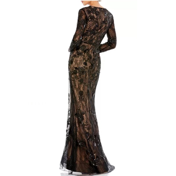 MAC DUGGAL | Floral Embellished Lace Trumpet Dress - Picture 8 of 9